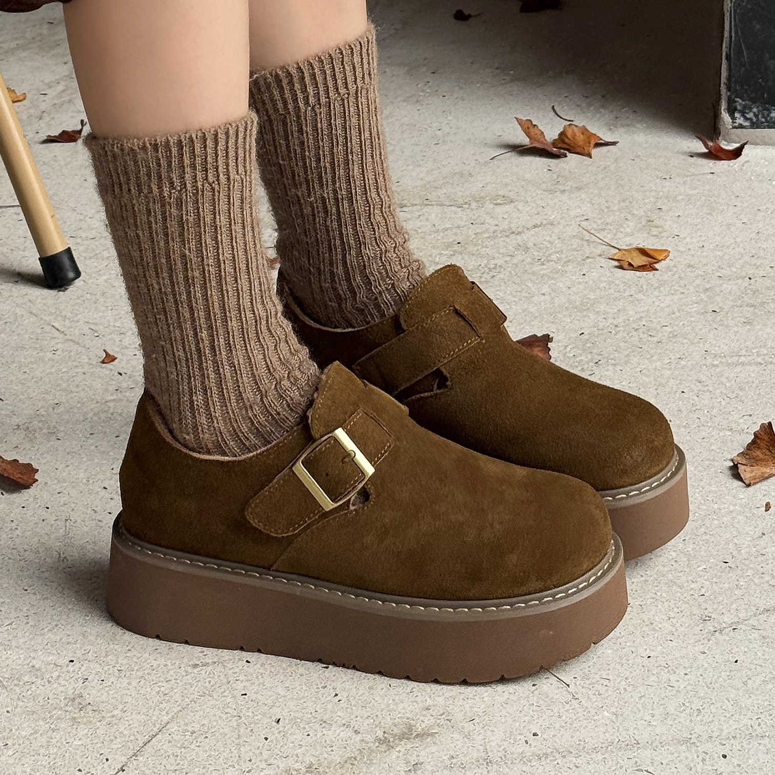 全包厚底勃肯鞋秋冬加绒保暖棉鞋