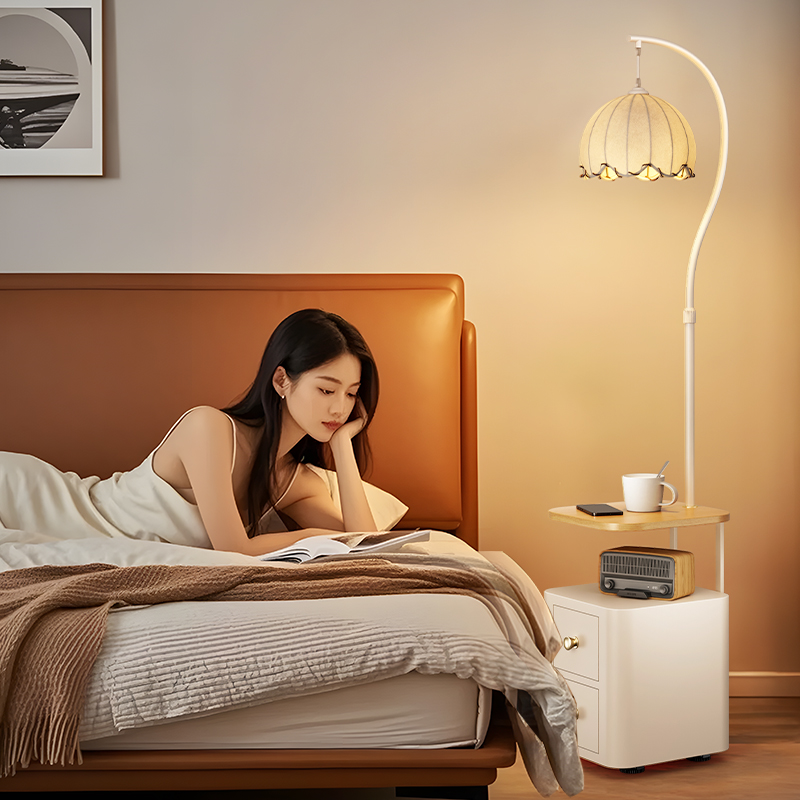 奶油风落地灯客厅沙发边书房卧室床头灯柜一体北欧网红立式台灯