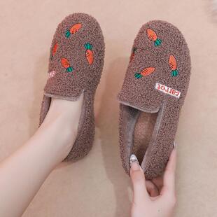北京布鞋 毛毛棉鞋 新款 女加厚平底孕妇防滑时尚 加绒保暖豆豆鞋 冬季