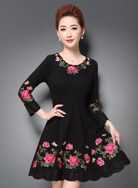 中老年女春秋装高贵洋气中年妈妈装气质小个子40岁50连衣裙广场舞