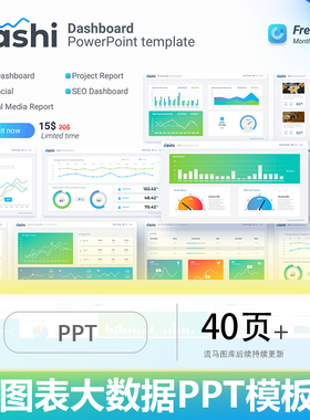 国外专业统计财务KPI报告多图表大数据仪表盘工作汇报商务PPT模板
