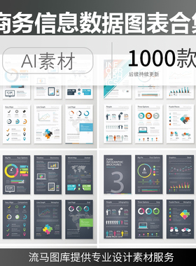 扁平简约商务办公数据图形图表饼状图PPT设计元素AI矢量素材模板