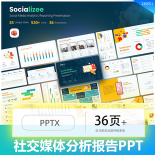 国外专业社交媒体商务数据分析统计报告报表图表PPT设计素材模版