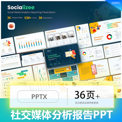 国外专业社交媒体商务数据分析统计报告报表图表PPT设计素材模版
