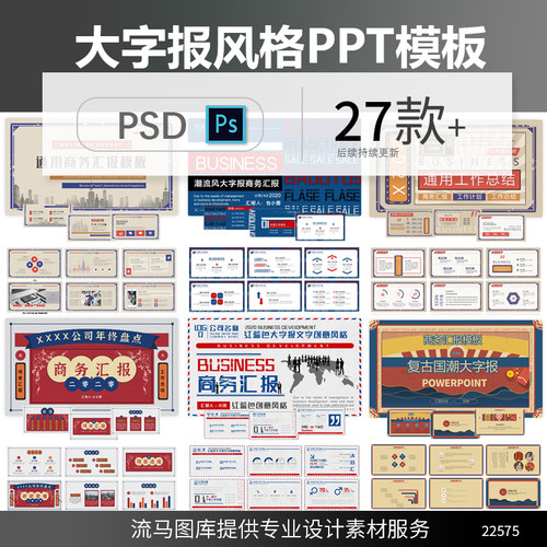 创意时尚复古国潮简约大字报风格商务工作总结PPT设计素材模板
