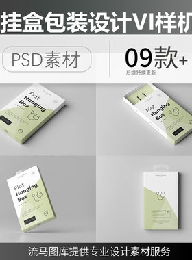 时尚高端简约充电器线充电宝耳机挂盒包装设计VI样机PSD素材模板