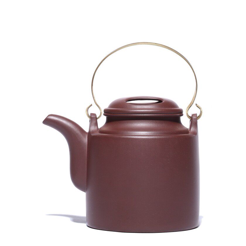 宜兴紫砂壶纯手工大容量泡凉茶壶茶馆茶具白铜提梁洋桶壶800ml