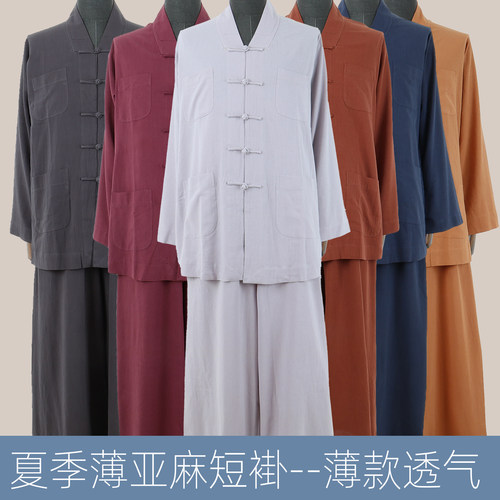僧人薄短褂薄款亚麻棉僧服跑香小褂男女款和尚服禅修居士服春夏季