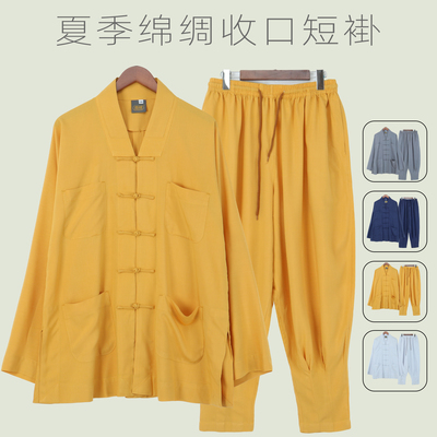 三伏天僧衣服绵绸短褂夏季薄款收口免绑腿和尚服纯棉比丘小褂套装