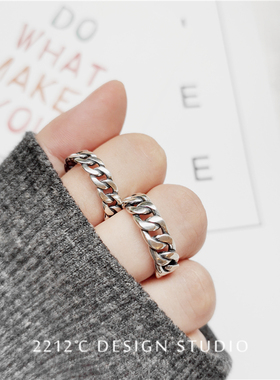 冷淡风纯银链条做旧百搭开口戒指