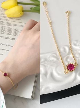 18k日韩风单颗纯银红宝石手链