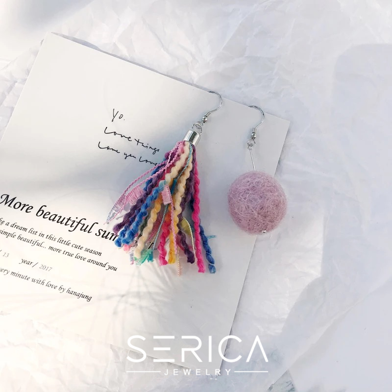 SERICA s925纯银毛球球流苏耳环晚晚同款ins风耳钉闺蜜礼物不过敏