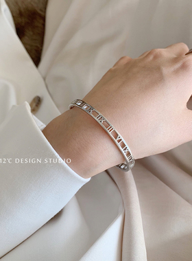 罗马数字礼物可调节大小纯银手镯