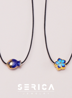 独家原创花朵可调节长短黑绳项链