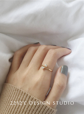 镀金镶锆石菱形日韩风开口戒指