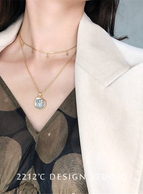 2212银饰 猫头鹰双色项链女 Lucky幸运长项链 毛衣链 s925纯银