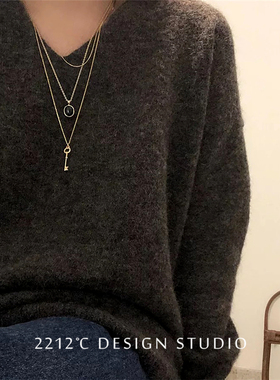 纯银镀金钥匙时尚风百搭毛衣链