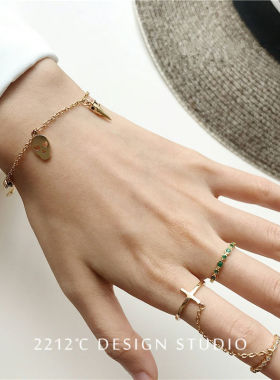 日系复古祖母绿尖晶石纯银指环