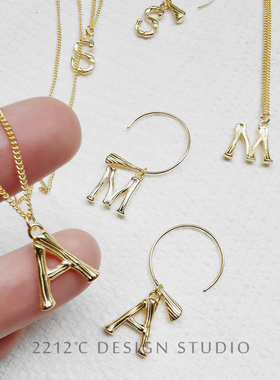 纯银镀金欧美风字母耳环锁骨链