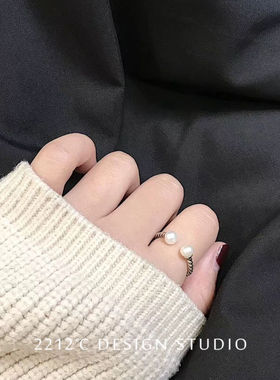 韩国麻花纹天然淡水珍珠开口戒指