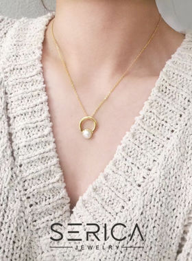 韩国复古纯银金色圆环天然珍珠