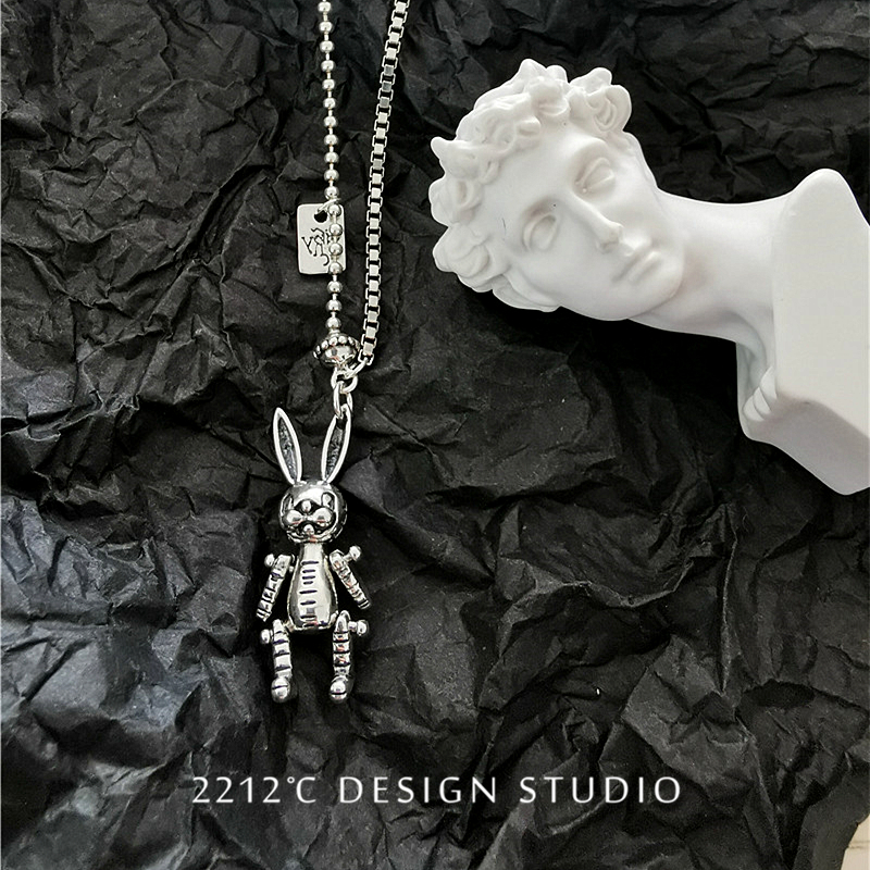 做旧工业风小兔子可活动纯银吊坠