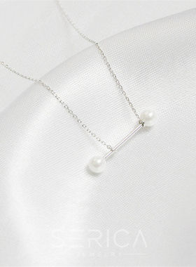 纯银几何锁骨链珍珠吊坠