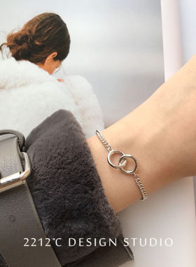 2212°C s925纯银极简约手链 性冷淡风格手铐手链 手环 不过敏 潮