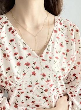 双层ins纯银镀金短项链