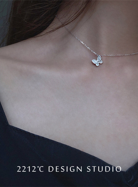 纯银蝴蝶满钻锆石时尚风锁骨链