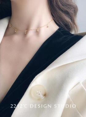 choker手工制作纯银小金珠锁骨链