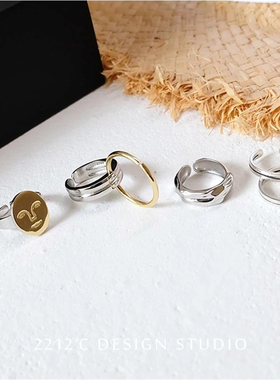 2212银饰 个性简约纯银戒指 s925银指环 Chic开口戒 性冷淡风戒指