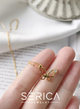 纯银18K金镂空蝴蝶OL风短项链