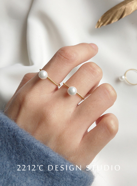 2212cs925纯银镀简约女珍珠戒指