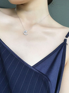 纯银镶嵌月亮项链