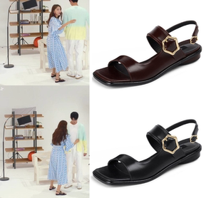 吴允儿同款 韩国代购 Rachel Cox正品 牛皮粗低跟平底凉鞋 女鞋