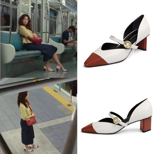 韩国代购Rachel Cox正品 我的解放日志 李艾儿同款拼色粗跟牛皮鞋