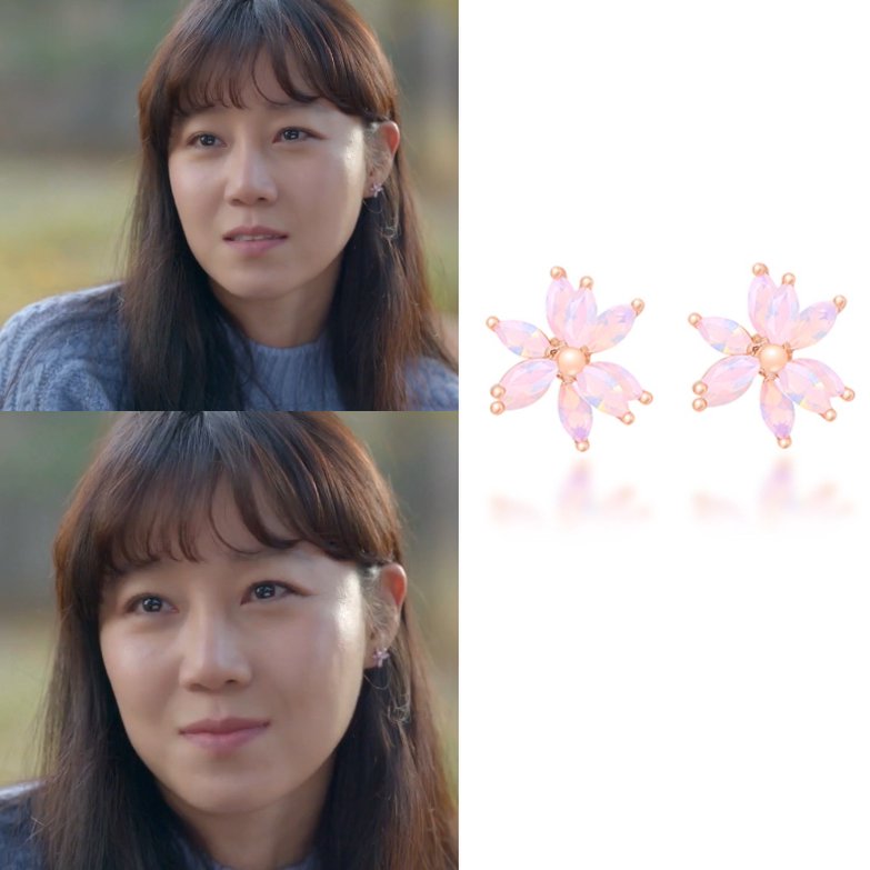 韩国925银耳钉山茶花孔孝真同款