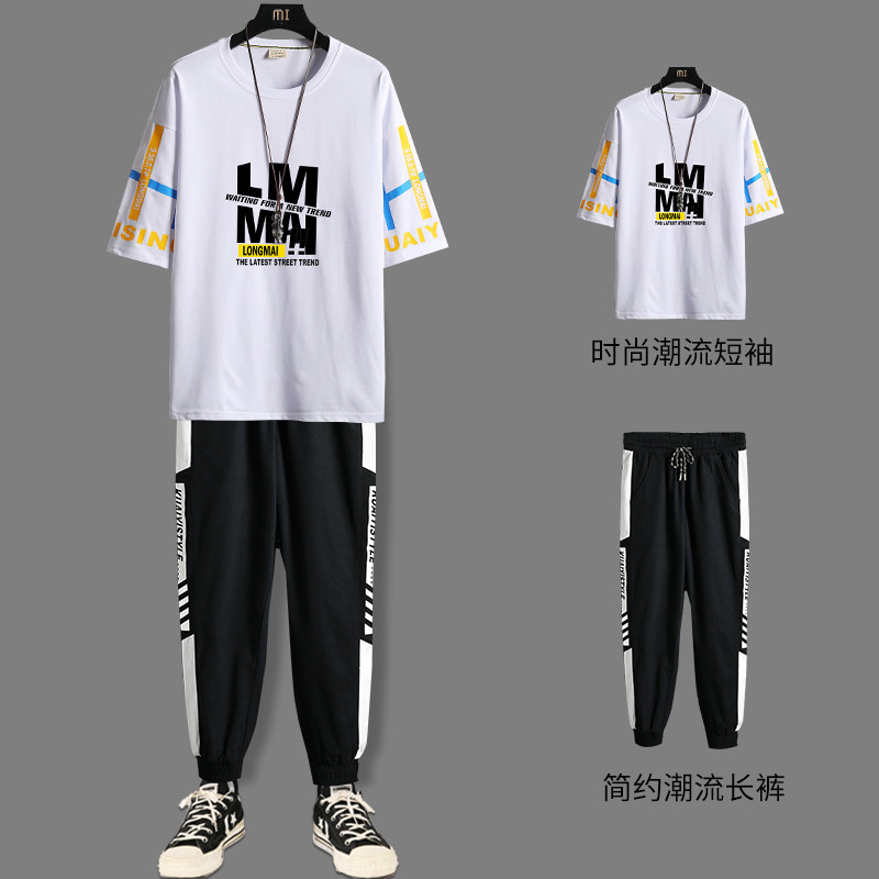 夏季纯棉短袖t恤男潮流帅气时尚宽松五分袖套装男 TZ2626-P55图片