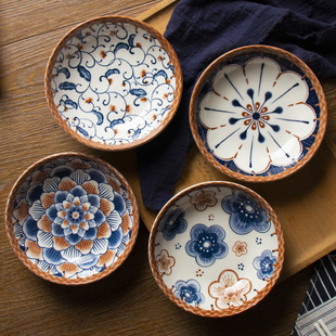 6英寸陶瓷釉下彩藤蔓小味碟子酱油辣椒醋调味碟小吃碟家用小盘