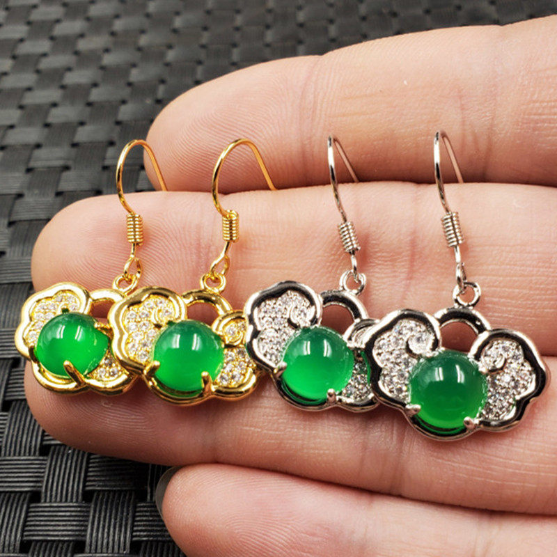 新款天然玉石冰种绿玉髓圆形耳环碧绿色玉髓如意锁耳环饰品耳坠,珠宝/钻石/翡翠,耳饰,淘宝优惠券,粉丝福利购,淘宝优惠卷
