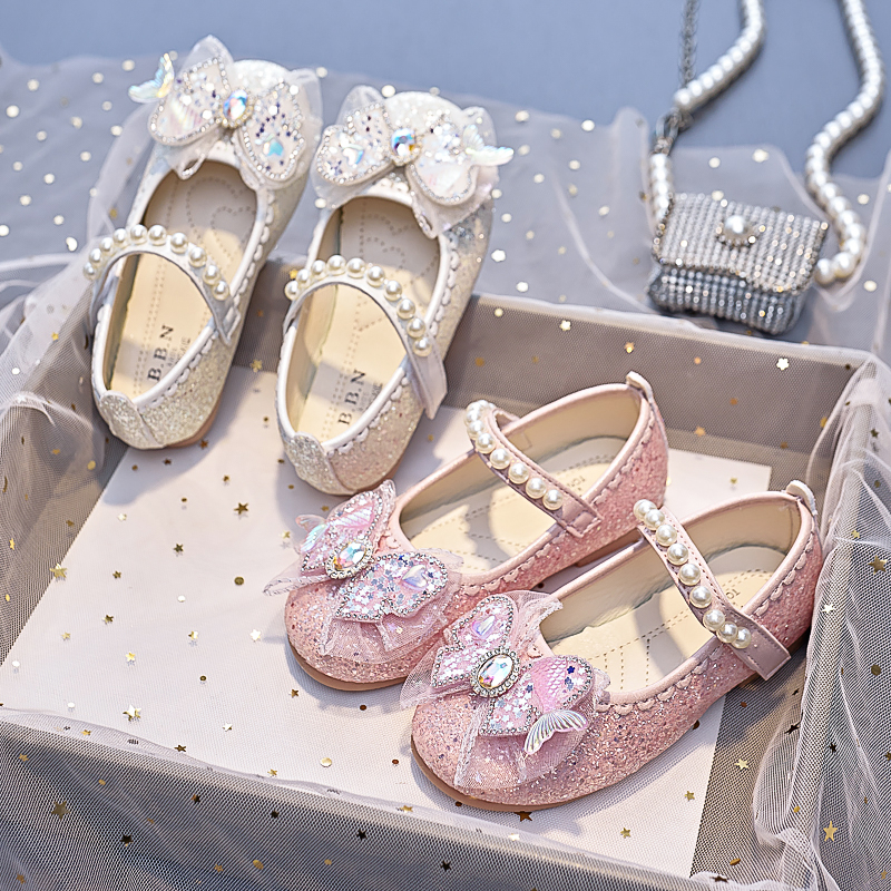 女童鞋子儿童公主鞋2025新款春款小女孩水晶皮鞋水钻闪亮夏季单鞋