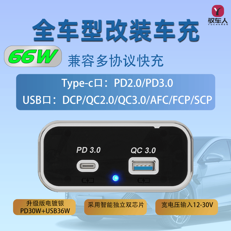 驭车人66W车载改装充电器快充