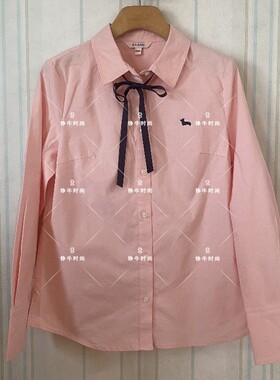 超值换购专柜正品秋蝴蝶结系带蓝色长袖衬衫EEYW98811I YW98811I