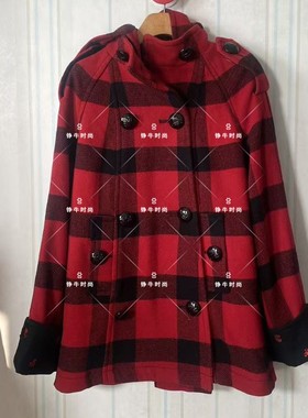 断码特正品熊圣诞红色格子百搭斗篷毛呢大衣Ttjw04719a jw04719a