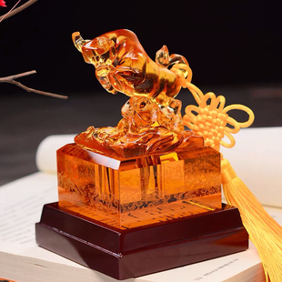 生肖牛鼠猪宝宝胎毛纪念品琉璃水晶胎发印章脐带保存满月周岁礼品