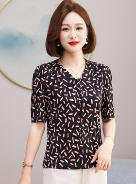 2026夏新款针织真丝T恤女短袖大码胖妈妈100%桑蚕丝上衣小衫8005