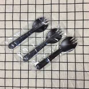 蛋糕一次性叉勺 独立包装黑色西点勺 烘焙配件勺子 叉子餐具100个