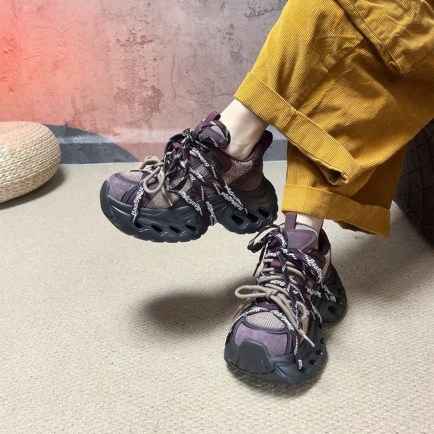 真皮运动风老爹鞋女秋冬新款复古时尚贴钻休闲鞋松糕厚底增高单鞋,女鞋,老爹鞋,淘宝优惠券,粉丝福利购,淘宝优惠卷