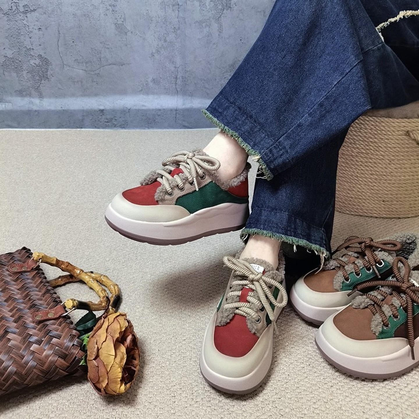 羊羔毛低帮棉鞋女四月倾城秋冬新款松糕厚底真皮拼色休闲鞋毛毛鞋,女鞋,深口单鞋,淘宝优惠券,粉丝福利购,淘宝优惠卷